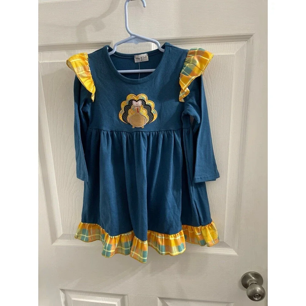 Abby & Evie Appliquéd Turkey Long Sleeve Dress Size 3 New With Tag
